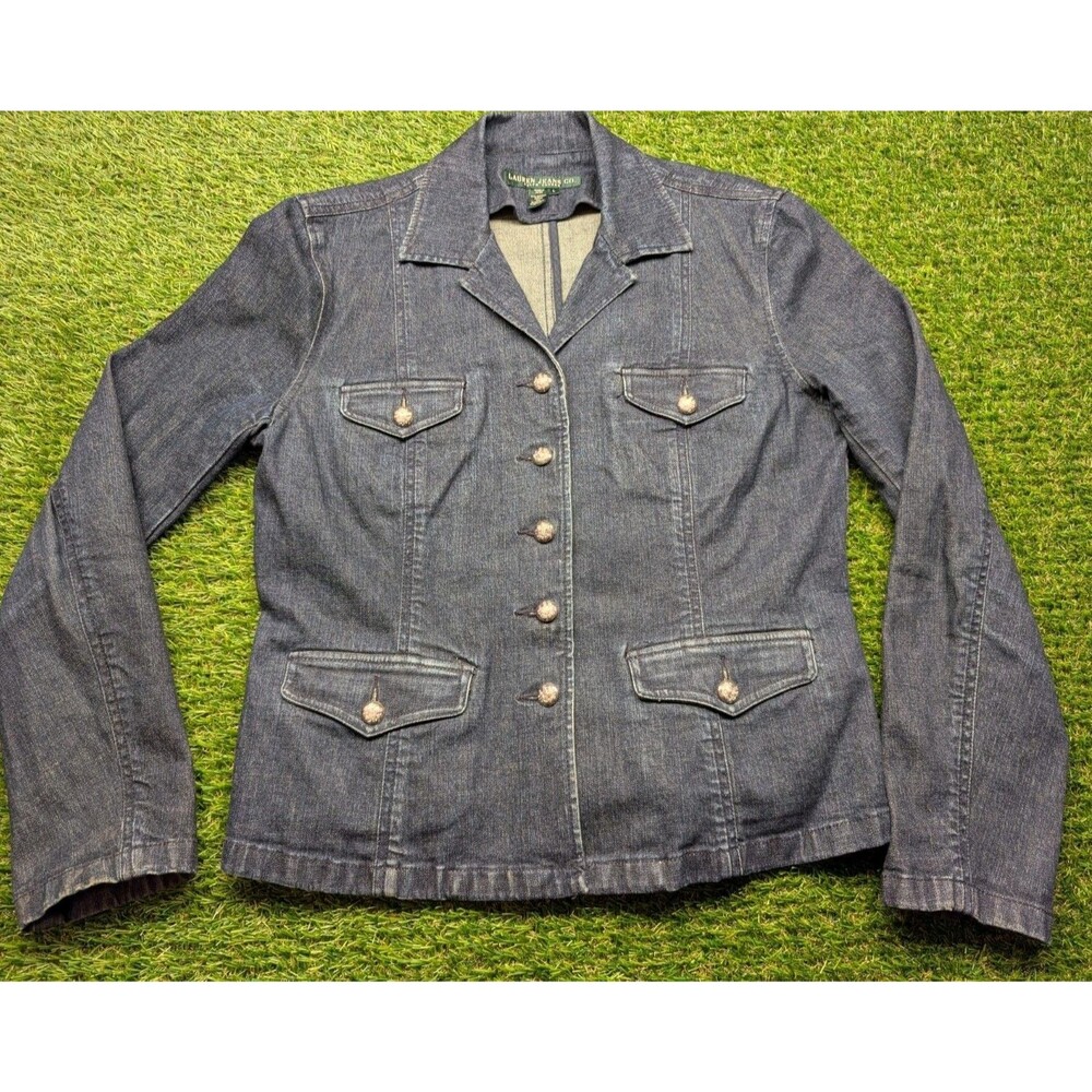 LAUREN JEANS CO Womens Large Blue Denim Jacket 90s Vintage Preppy Classic Retro